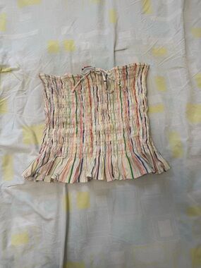 Smocked Strapless Tube Top with Rainbow Stripes